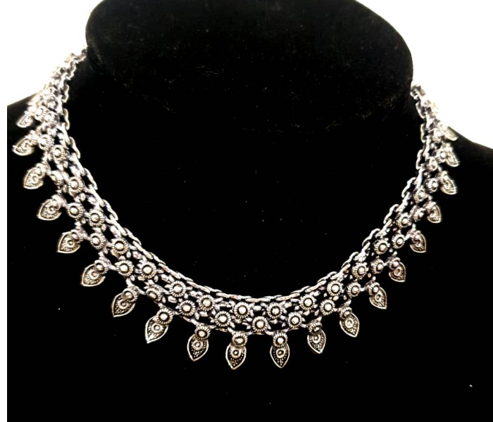 Strabella NC6005 Beautiful Oxidised Necklace for Women - Silver - Zoom Image