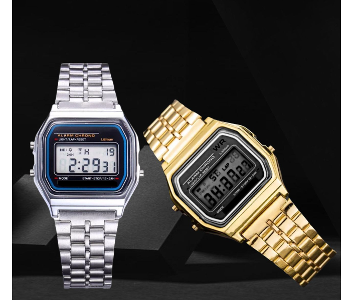 CS13 2 Piece Vintage Smart Analog Digital Square Watch- Silver And Gold - Zoom Image