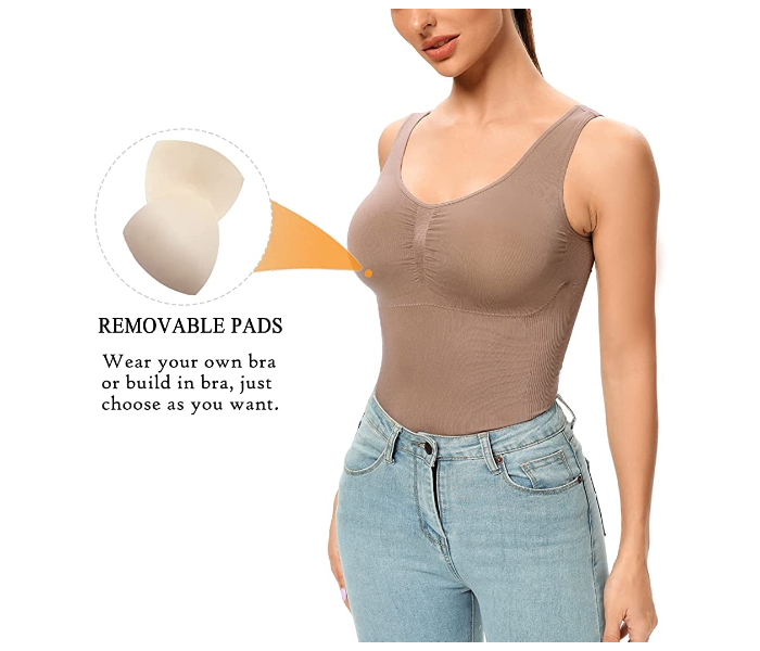 Just One Shaper Wear Tank Top with Built in Bra Slimming Cami Shaper Compression Top for Women Tummy Control Camisole Suitable For Large and Extra Large - Brown - Zoom Image 2