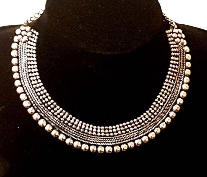 Strabella NC6003 Beautiful Oxidised Necklace for Women - Silver - Zoom Image