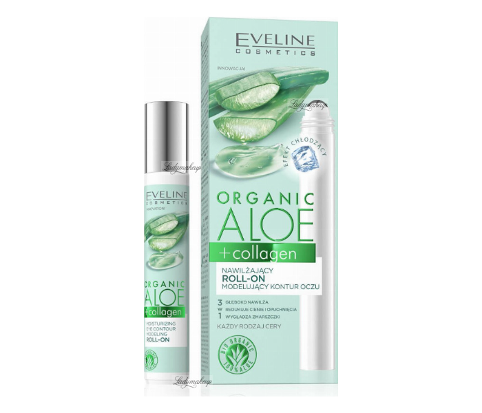 Eveline 67472 15ml Organic Aloe Plus Collagen Moisturizing Eye Contour Modeling Roll-On - Zoom Image