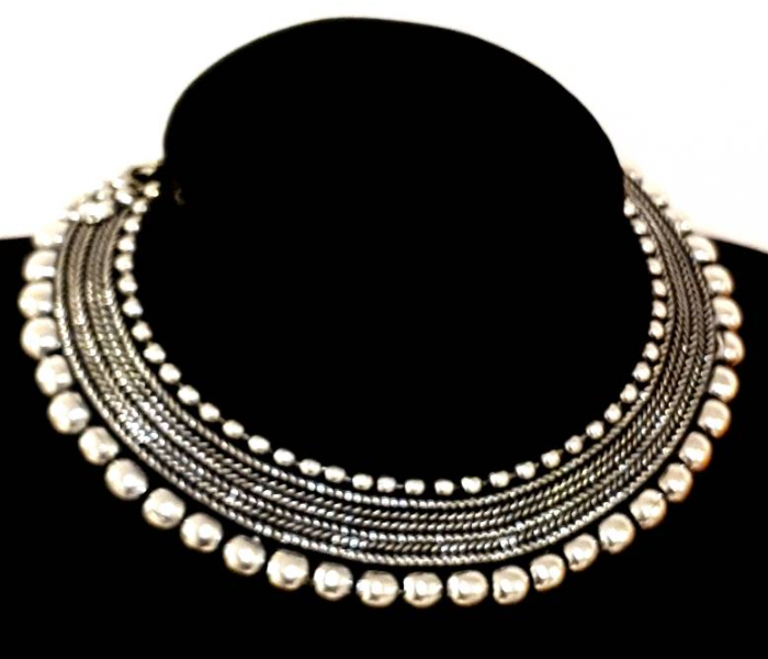 Strabella NC6006 Beautiful Oxidised Necklace for Women - Silver - Zoom Image