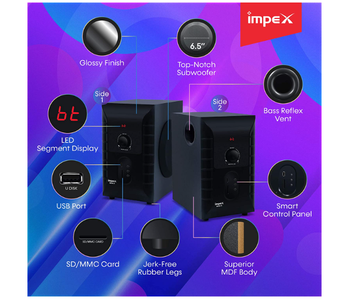 Impex BRAVO HT 5107 5.1 Channel 45 Watts Multimedia Speaker System - Black(duplicate) - Zoom Image 4