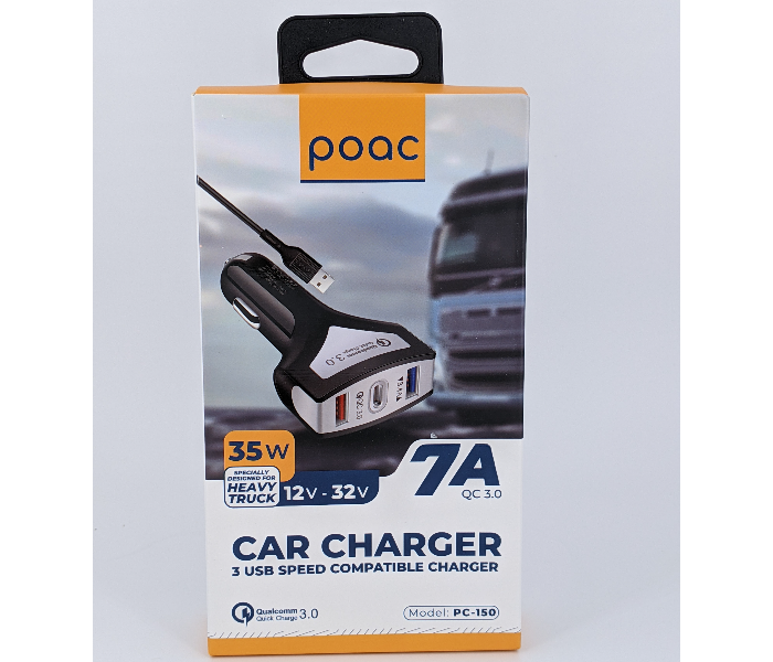 Jorac PC-150 35 Watts 3 USB Speed Micro Car Charger - Black - Zoom Image 2