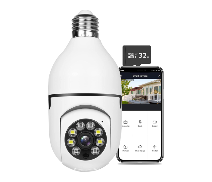 Generic Bulb with 1080P Security Camera Wireless Connector with WiFi Smart Motion Detection and Alarm - White - Zoom Image 1