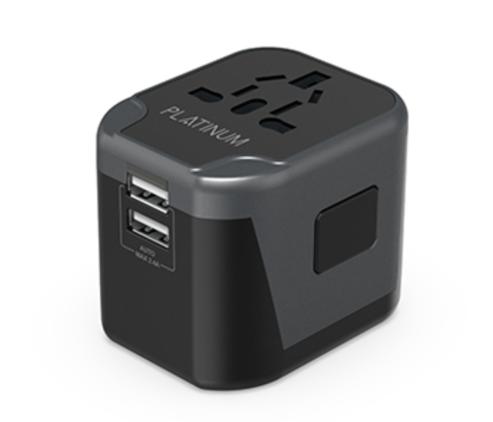 Platinum P-UTAUSB2BK Universal Travel Adapter 2.4A Dual USB - Black - Zoom Image 3