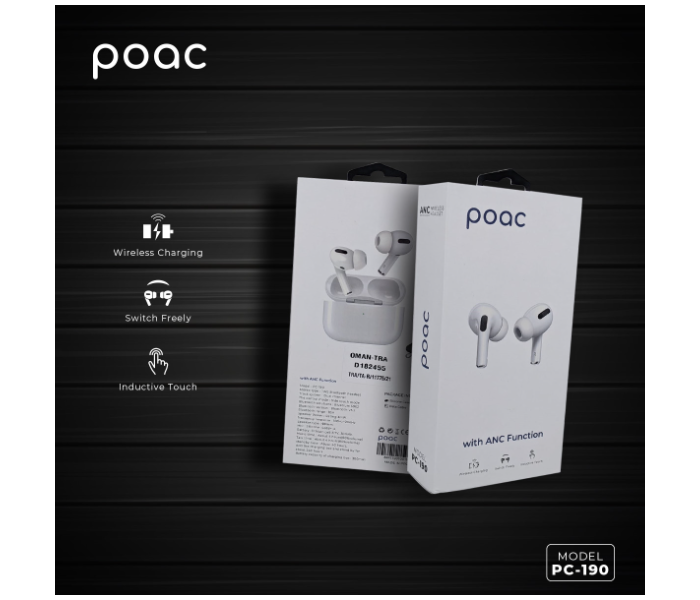 Poac PC-190 Wireless Airpod Pro with ANC Function - White - Zoom Image 2