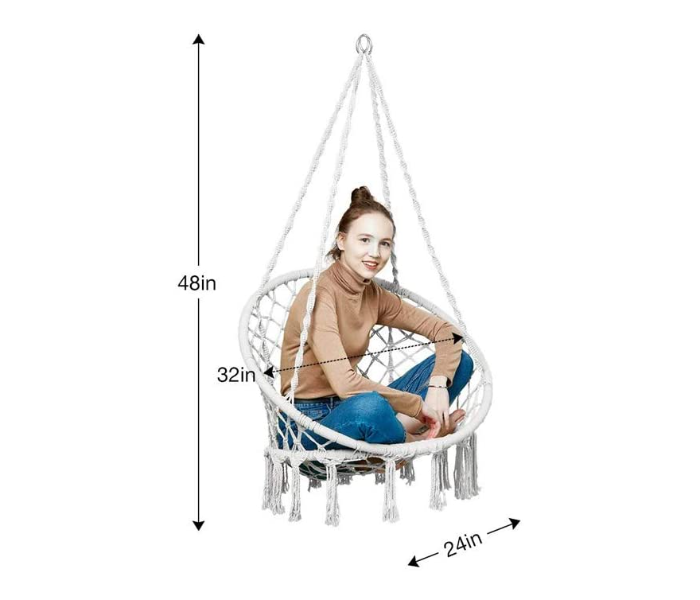 379-1 Beautiful Hammock Chair Swing with Cotton Rope - Beige - Zoom Image 4