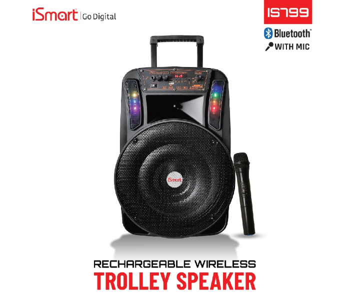 ISmart IS799 Wireless Trolley Speaker with Mic - Black - Zoom Image 4