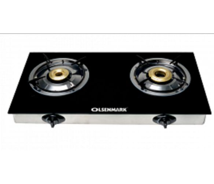 Olsenmark OMK2156 2 Burner Glass Top Gas Cooker - Black and Silver - Zoom Image