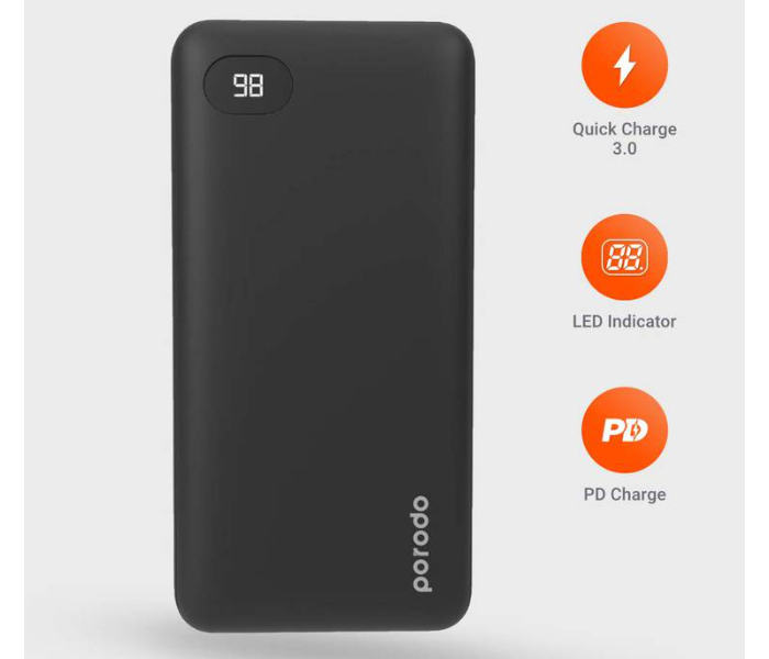 Porodo PD-PBFCH003-BK 20000mAh 4 Port Power Bank - Black - Zoom Image 2