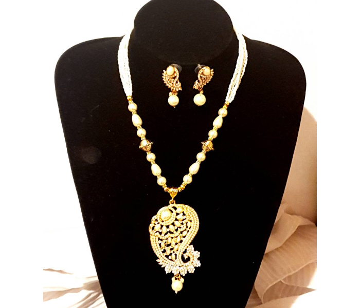 Strabella NC4006c Beautiful Beaded Chain with Pendant and Earring for Women - Gold - Zoom Image