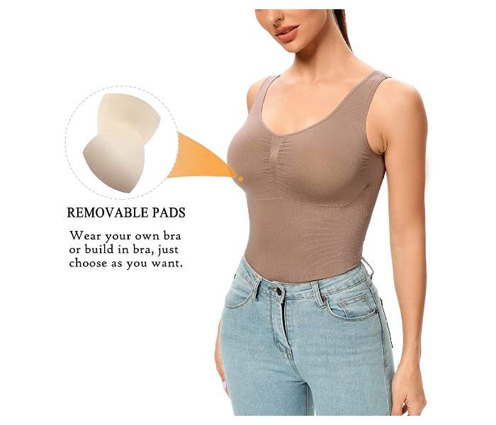 Just One Shaper Wear Tank Top with Built in Bra Slimming Cami Shaper Compression Top for Women Tummy Control Camisole Suitable For XXL to XXXL - Brown - Zoom Image 2