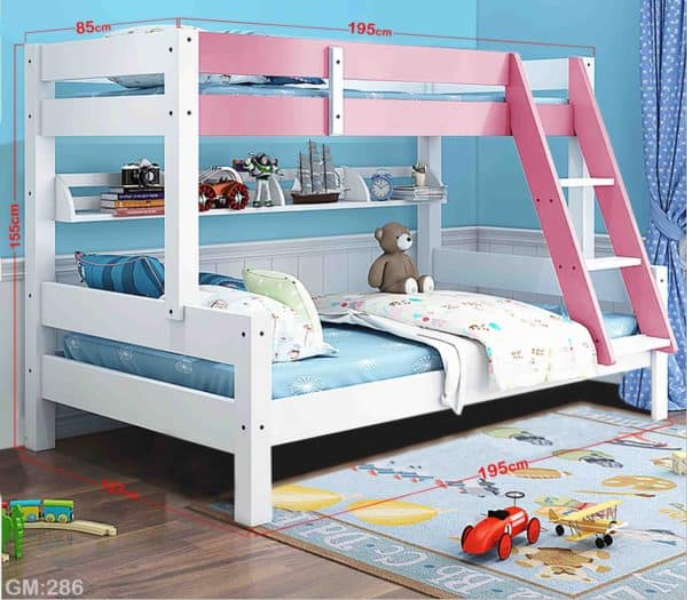 286 Wooden Double Bunk Bed Children - Pink - Zoom Image