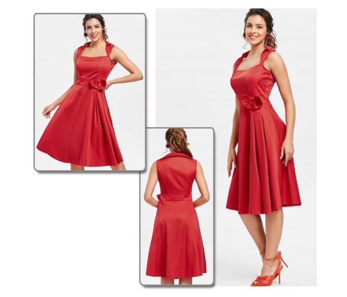 QUNY Red Satin Sleeveless Party Maxi Skirt And Dress - Red  - Zoom Image