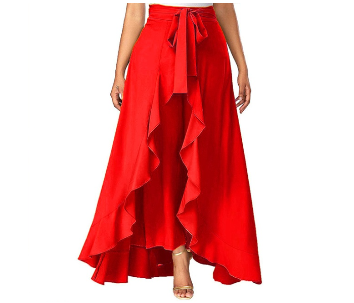 QUNY Full Stitched Polyster Cotton Skirt Pants With Ruffle Skirt And Fancy Belt - Red - Zoom Image