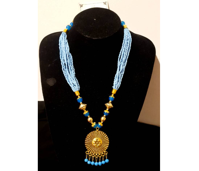 Strabella NC3004 Beautiful Beaded Necklace for Women - Gold and Blue - Zoom Image