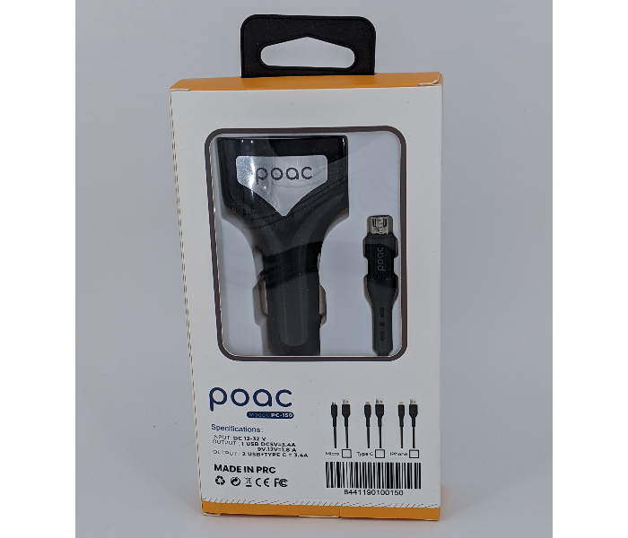 Jorac PC-150 35 Watts 3 USB Speed Micro Car Charger - Black - Zoom Image 4