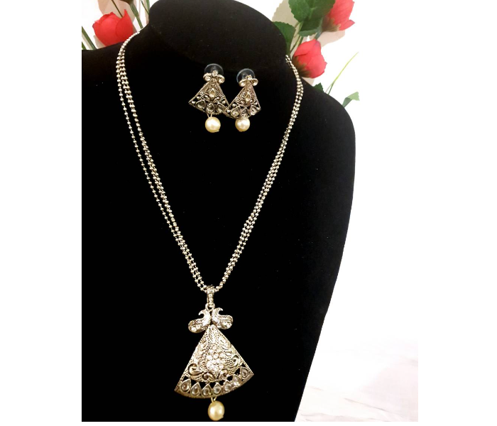 Strabella NC4012 Beautiful Chain with Pendant and Earring for Women - Silver - Zoom Image