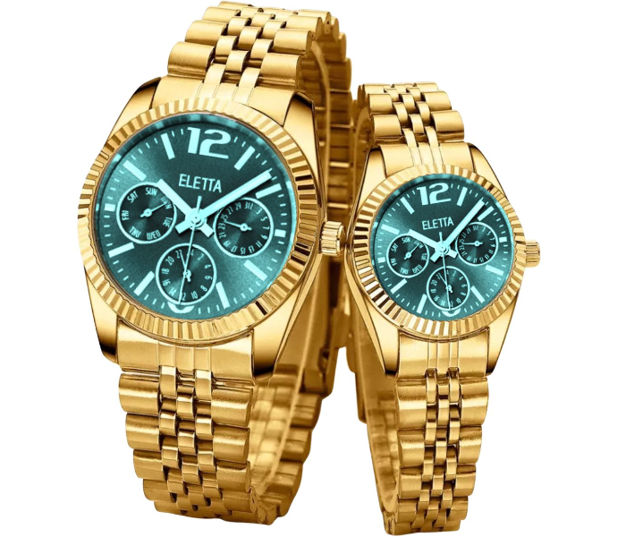 Rio Gold Color Strap Couple Watch - Green and Gold - Zoom Image