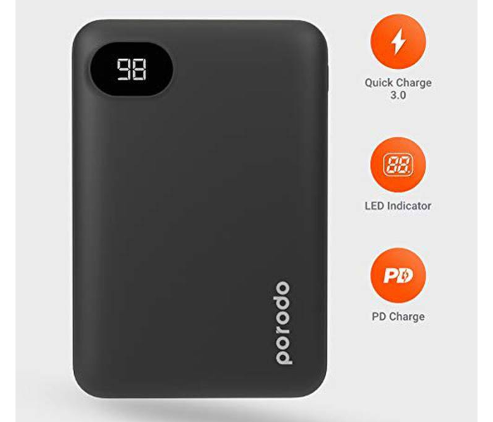 Porodo PD-PBFCH002-BK 10000mAh 4 Port Power Bank - Black - Zoom Image 5