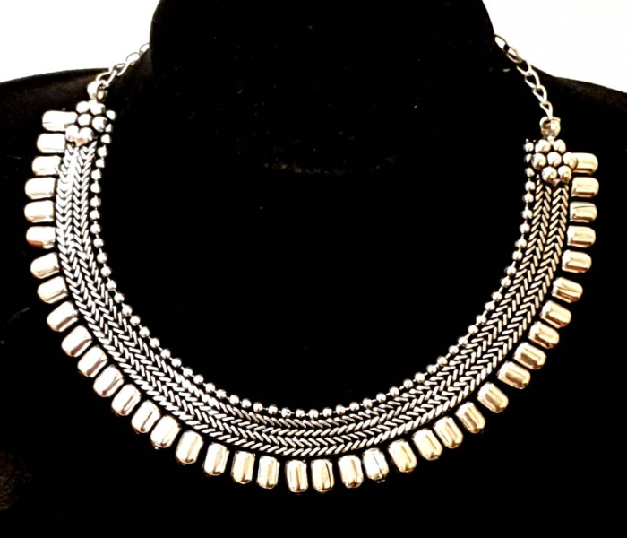 Strabella NC6004 Beautiful Oxidised Necklace for Women - Silver - Zoom Image