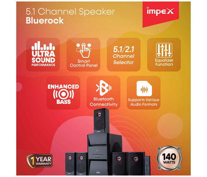 Impex HT 5103 BLUE ROCK 5.1 Channel 140 Watts Multimedia Speaker System - Black(duplicate) - Zoom Image 2