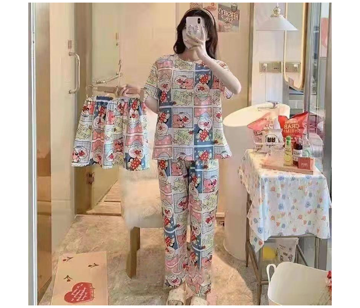 Set of 9 Cute Cartoon Printed Summer Short Sleeve Casual Home Wear Pajamas Set for Women - Zoom Image 3