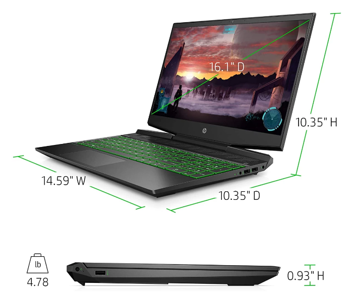 HP 20T01EA Pavilion Gaming Laptop 16-a0014ne 16.1 FHD Inch Intel Core i7 10750H Processor 16GB DDR4 RAM 256GB SSD 1TB HDD 6GB NVIDIA GeForce RTX 2060 Graphics Windows 10 Home - Black - Zoom Image 4