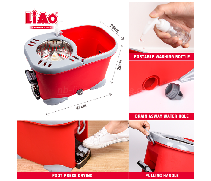 LIAO T130032 Easy Clean Foot Pedal 360 Spin Mop and Bucket Set with Power Wringer System and Soap Dispenser - Zoom Image 4