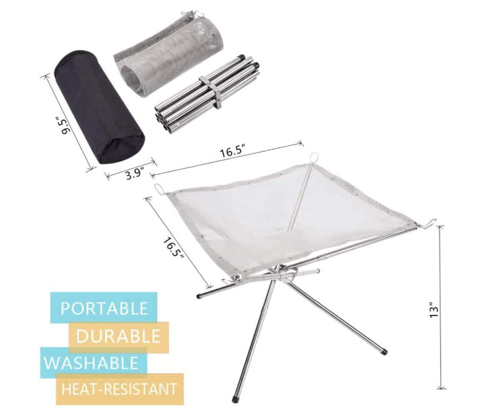 Generic Outdoor Camping Fire Pit Portable Foldable Stainless Steel Mesh Collapsible Fire Pit Outdoor Fireplace Campfire for Camping Backyard Beach Wood Burning - Zoom Image 2