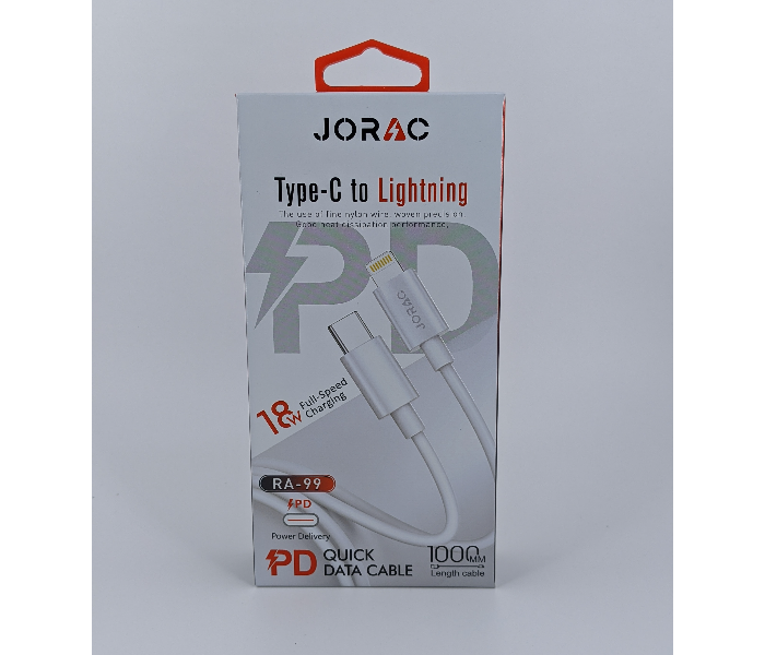 Jorac RA-99 18 Watts Type C to Lightning Cable - White - Zoom Image 1