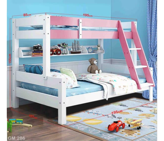 286 Wooden Double Bunk Bed with Mattress for Children - Pink - Zoom Image 1