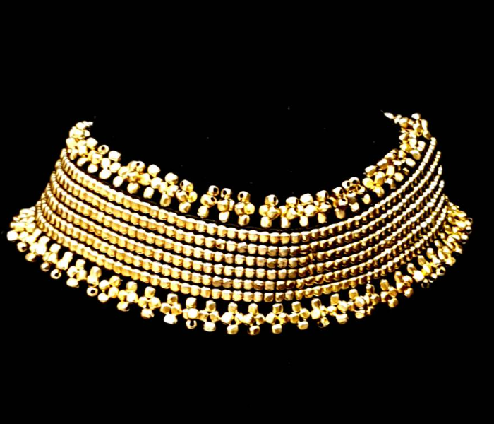 Strabella NC4-10b Beautiful Oxidised Choker for Women - Gold - Zoom Image