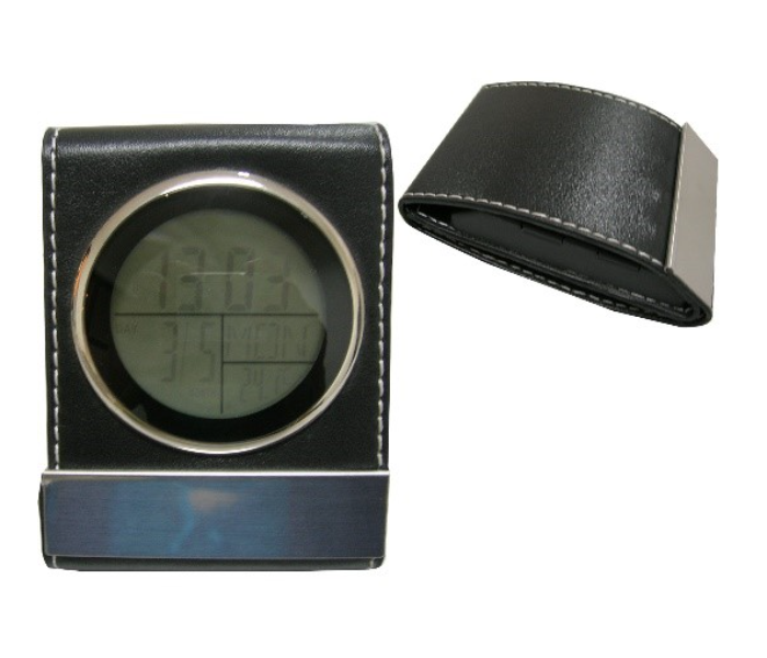 VS062 Leather Desktop Digital Clock - Black - Zoom Image