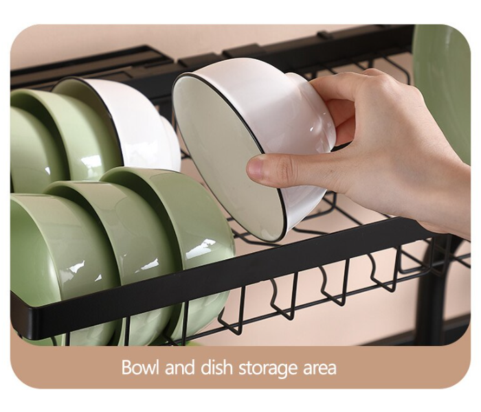 Drain Rack Stainless Steel DeskTop Dish Rack Kitchen Shelf Organizer - Black - Zoom Image 1