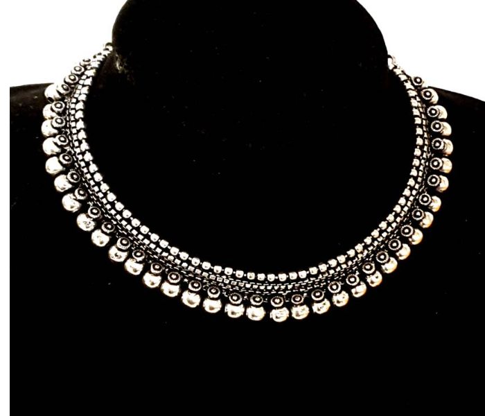 Strabella NC6007 Beautiful Oxidised Necklace for Women - Silver - Zoom Image