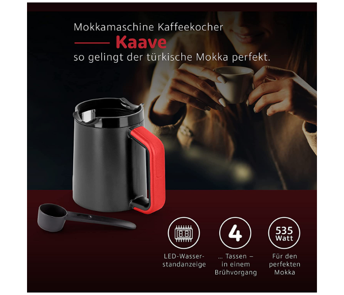 Fakir KAAVE RED 735 Watts Automatic Turkish Coffee Machine - Black and Maroon - Zoom Image 3