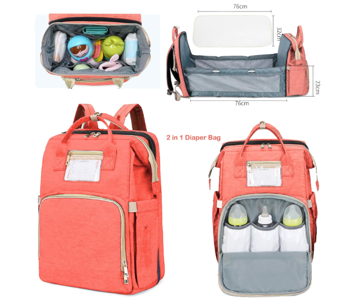 276-5 2 In 1 Multifunctional Baby Diaper Backpack - Orange - Zoom Image