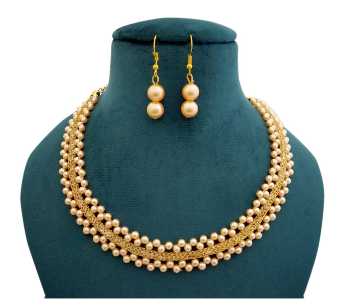 Strabella NC6019 Beautiful Necklace With Earrings for Women - Gold - Zoom Image