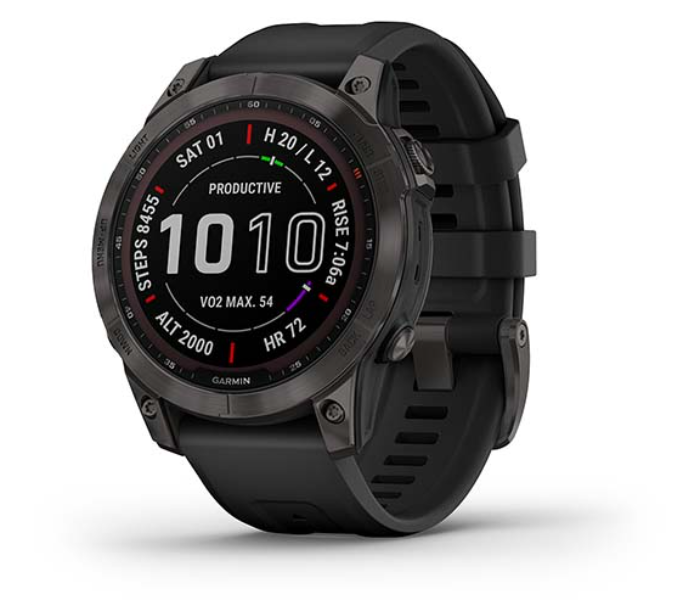 Garmin 010-02540-21 Fenix 7 Sapphire Solar Carbon Grey DLC Titanium with Black Band - Zoom Image 1