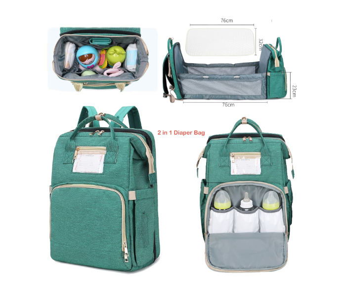 276-5 2 In 1 Multifunctional Baby Diaper Backpack - Green - Zoom Image