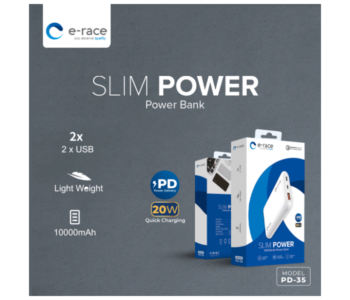 E-race PD-35 Slimpower 10000 mAh 20 Watts Power Bank - Black - Zoom Image 1