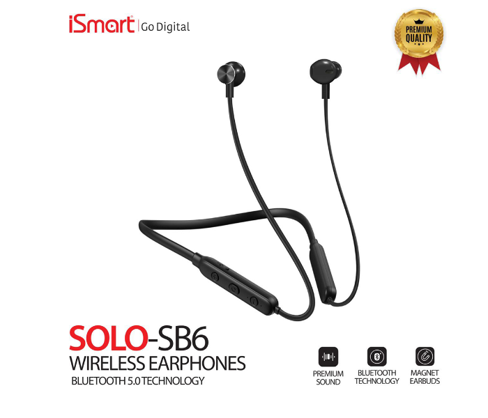 Ismart SOLO-SB6 Wireless Earphone with Magnetic Earbuds - Black  - Zoom Image 3