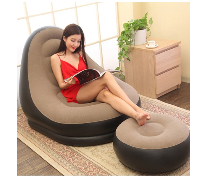 Generic Portable Inflatable Sofa With Footrest - Beige and Black - Zoom Image 5