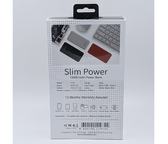 E-Race P19 10000mAh Slim Power Bank - White - Zoom Image 2