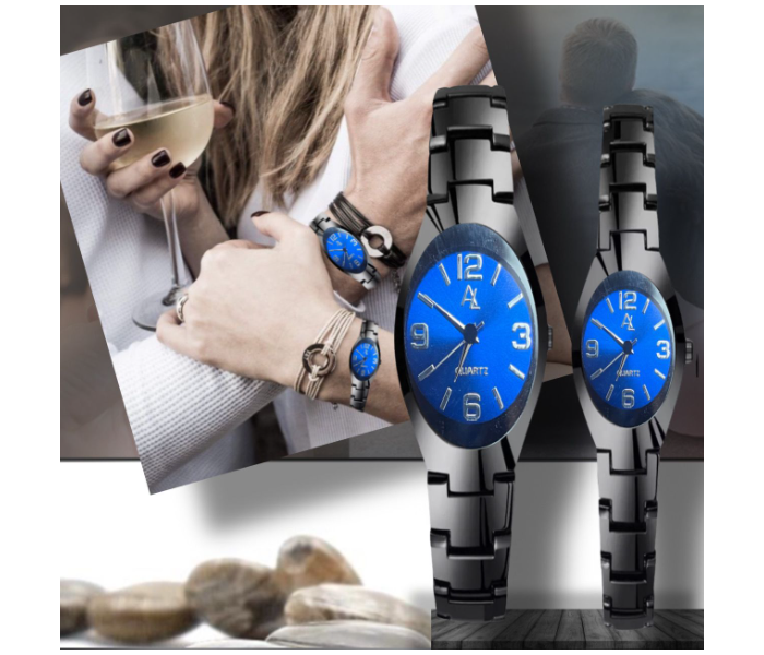 7676 Unique Fashion Couple Analog Watch - Blue and Black - Zoom Image