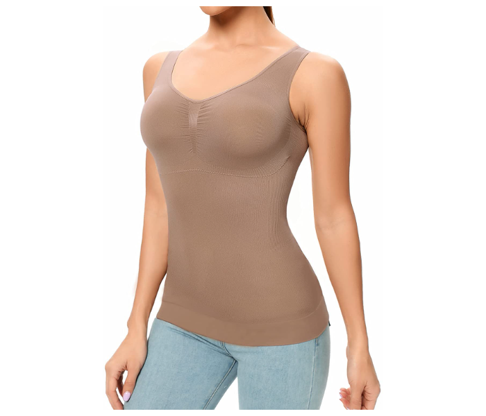 Just One Shaper Wear Tank Top with Built in Bra Slimming Cami Shaper Compression Top for Women Tummy Control Camisole Suitable For Large and Extra Large - Brown - Zoom Image 1