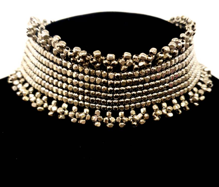 Strabella NC4-10a Beautiful Oxidised Choker for Women - Silver - Zoom Image