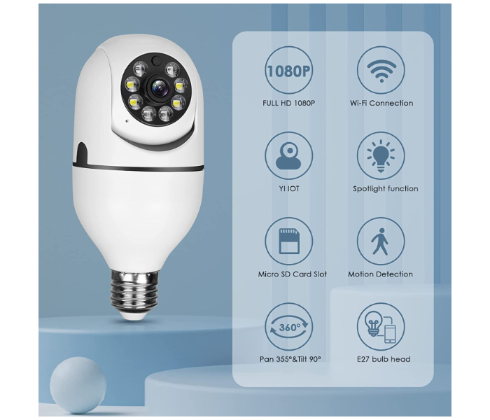 Generic Bulb with 1080P Security Camera Wireless Connector with WiFi Smart Motion Detection and Alarm - White - Zoom Image 2